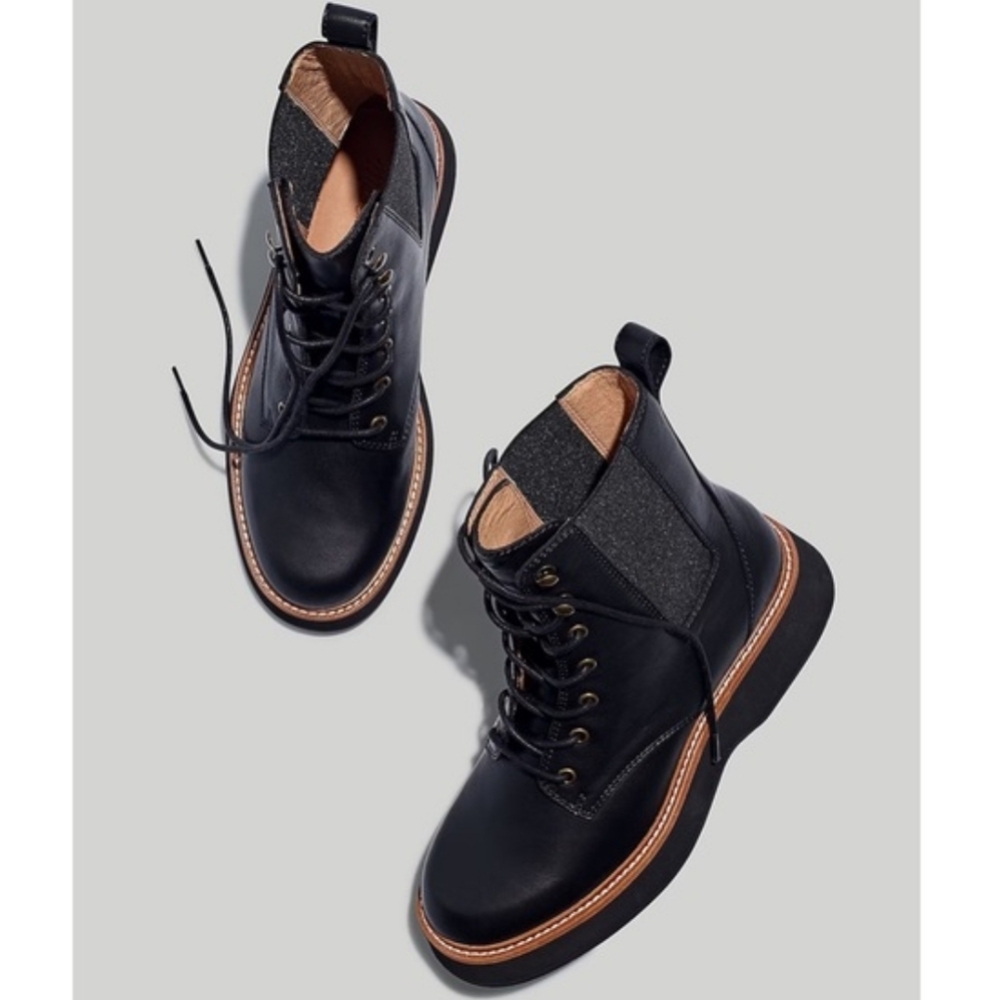 Madewell The Helen Platform Black Leather Lace Up Chelsea Boot Size 7